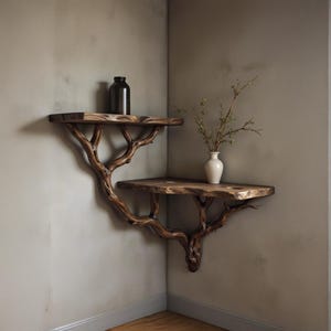 Corner tree branch floating bookshelf art decor wall mounted bookcase driftwood shelf solid wood bookshelves for kid room