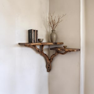 Corner driftwood shelf wall mount solid wood bookshelf art tree branch bookshelves unique floating shelves decor for kid room
