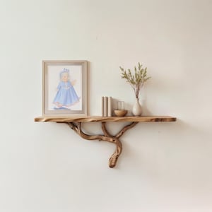 Driftwood shelf floating bookshelves natural tree branch bookshelf solid wood bookcase gift for him decor