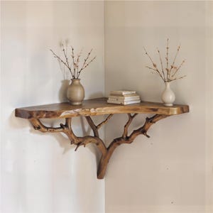 Driftwood corner wall shelf wall mount natural solid wood bookshelf art tree branch bookshelves unique floating shelves handmade furniture