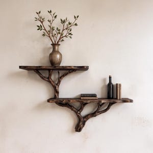 Tree floating wall shelf driftwood branch bookshelf wall mount solid wood bookcase art home decor