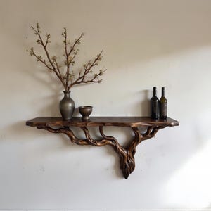 Driftwood floating shelf tree branch bookshelf wall mounted solid wood bookcase home decor