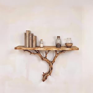Driftwood shelf unique floating shelves wall mounted bookshelves natural tree branch bookshelf art solid wood bookcase entryway decor