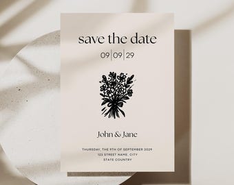 Elegant Floral Save the Date Template | Editable Canva Design (PDF)