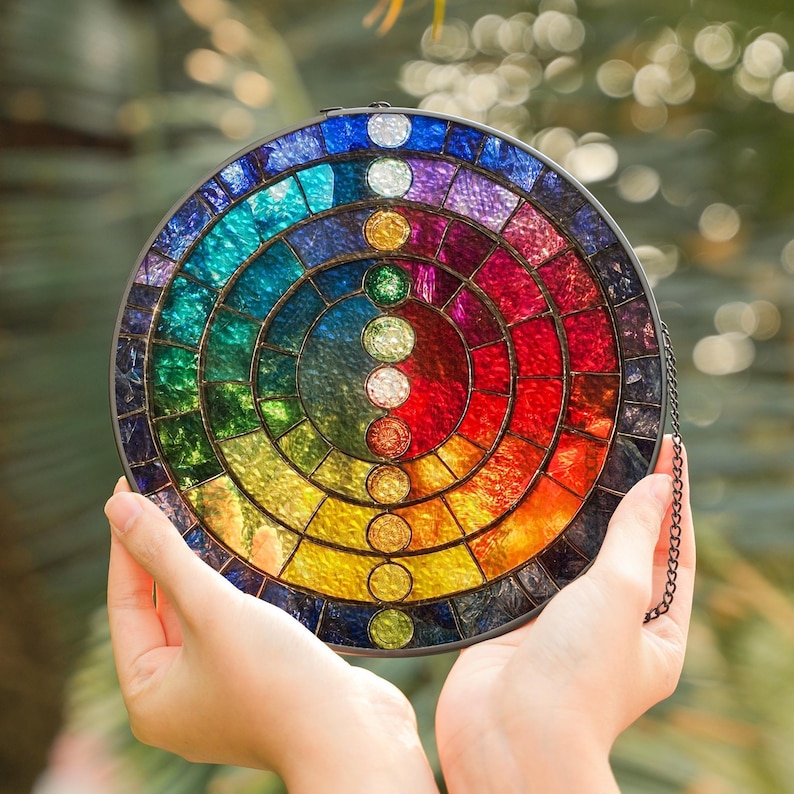 Healing Chakra Stained Glass Suncatcher, Acrylic Suncatcher, Window Light Catcher, Energy Decor, Spiritual Home Accent Charm image 7