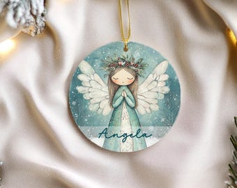 Adorno de ángel con nombre personalizado, recuerdo personalizado para regalar, decoración navideña de ángel, regalo para el árbol del ángel guardián, adorno con forma de ala conmemorativa