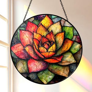 Succulent Stained Glass Suncatcher, Acrylic Suncatcher, Window Hanging, Boho Plant Decor, Light Catcher Charm, Nature Inspired Accent