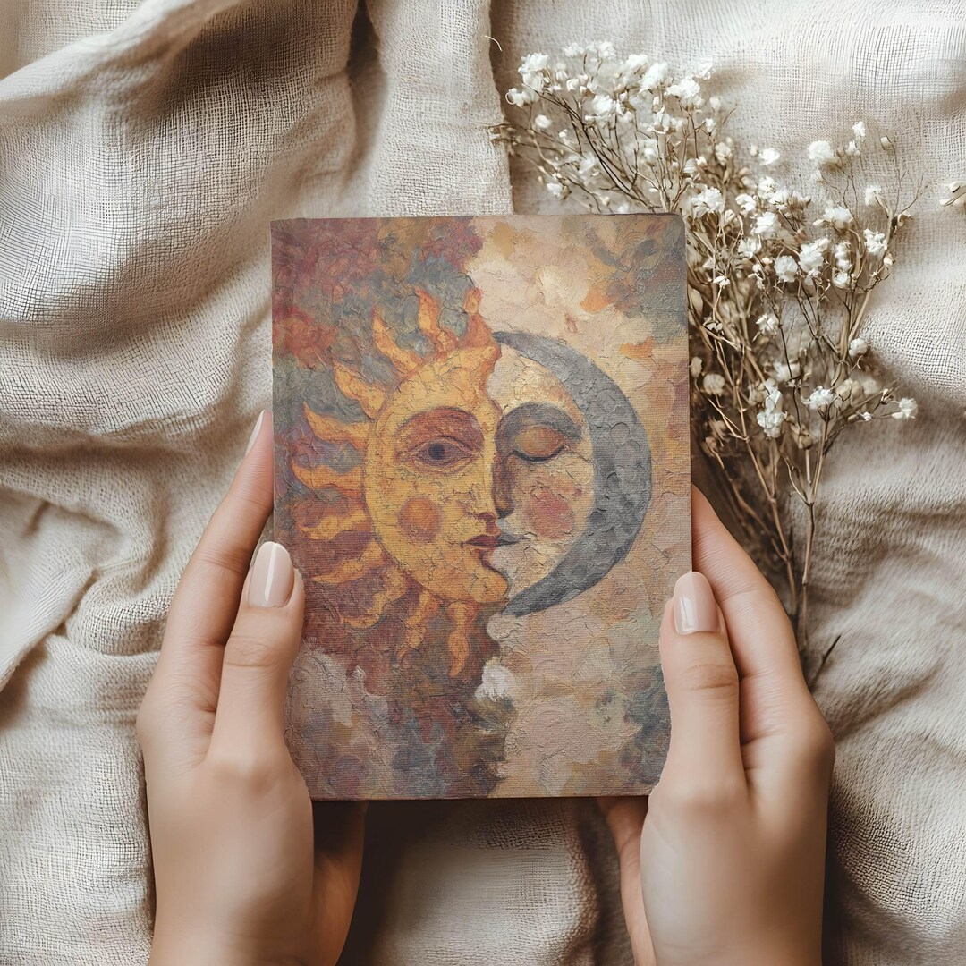 Vintage Cosmic Stationery Notebook, Sun and Moon Hardcover Journal ...
