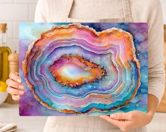 Cosmic Geode Glass Cutting Board, Galaxy Inspired Kitchen Decor, Crystal Counter Art, Celestial Serving Tray, Mystical Countertop Accent