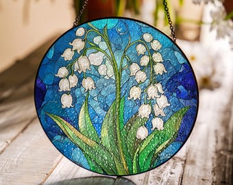 Lily of the Valley Suncatcher, Stained Glass Style Window Art, Acrylic Charm, Cottage Decor, Spring Light Catcher, Garden Flower Accent