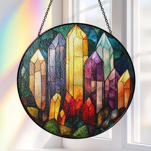 Stained Glass Crystals Suncatcher, Acrylic Suncatcher, Boho Crystal Window Decor, Light Catcher Charm, Mystical Spiritual Home Accent