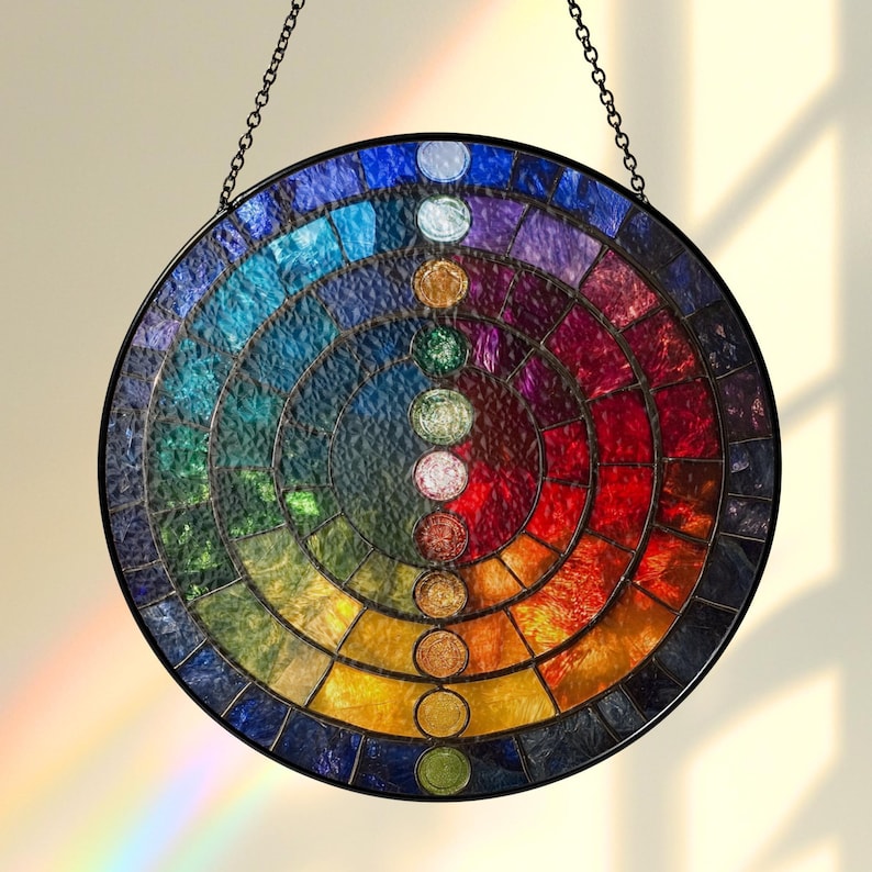 Healing Chakra Stained Glass Suncatcher, Acrylic Suncatcher, Window Light Catcher, Energy Decor, Spiritual Home Accent Charm image 3