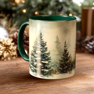Snowy Giftable Trees Accent Coffee Mug, Winter Forest Ceramic Cup, Rustic Holiday Drinkware, Cozy Christmas Mug Gift, Seasonal Cabin Accent