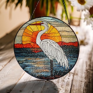 Coastal Crane Suncatcher, Stained Glass Style Window Decor, Acrylic Bird Ornament, Beach House Accent, Nature-Inspired Light Catcher