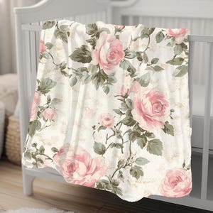 Rosa Rose Samt Decke, Sherpa Decke, Vintage Floral Cottage Bettdecke, Shabby Chic Couch Akzent, Romantische Geschenk Decke
