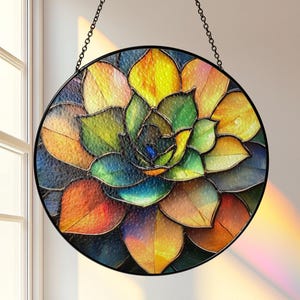 Stained Glass Succulent Suncatcher, Acrylic Suncatcher, Window Decor, Bohemian Plant Accent, Light Catcher Charm, Botanical Window Decor