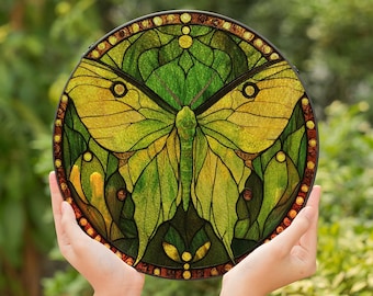 Luna Moth Suncatcher, Stained Glass Style Window Art, Acrylic Insect Charm, Mystical Nature-Inspired Decor, Celestial Garden Light Catcher