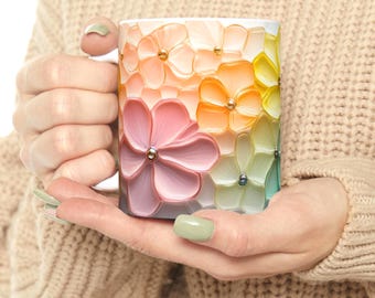 Tazza primaverile con fiori pastello, tazza da caffè floreale effetto vetrata, tazza in ceramica botanica primaverile, graziosa tazza regalo per mamma o nonna