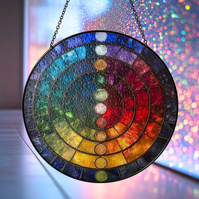 Healing Chakra Stained Glass Suncatcher, Acrylic Suncatcher, Window Light Catcher, Energy Decor, Spiritual Home Accent Charm image 4
