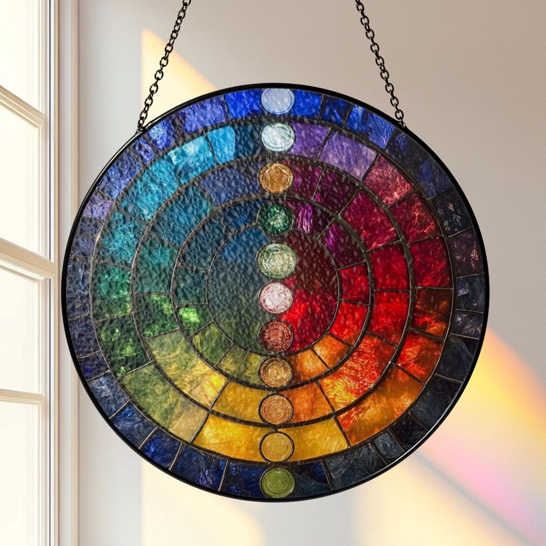 Healing Chakra Stained Glass Suncatcher, Acrylic Suncatcher, Window Light Catcher, Energy Decor, Spiritual Home Accent Charm image 2
