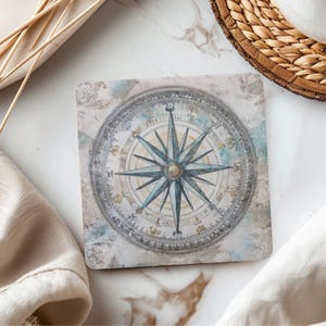 Set of 4 Nautical Compass Coasters, Coastal Ocean Cork Coaster Gift, Vintage Navigation Decor, Sea Lover Tabletop Accent
