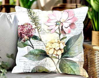 Funda de almohada botánica de flores silvestres, almohada con ramo de jardín vintage, cojín floral rústico, funda de almohada estilo cottagecore, almohada decorativa estilo granja.