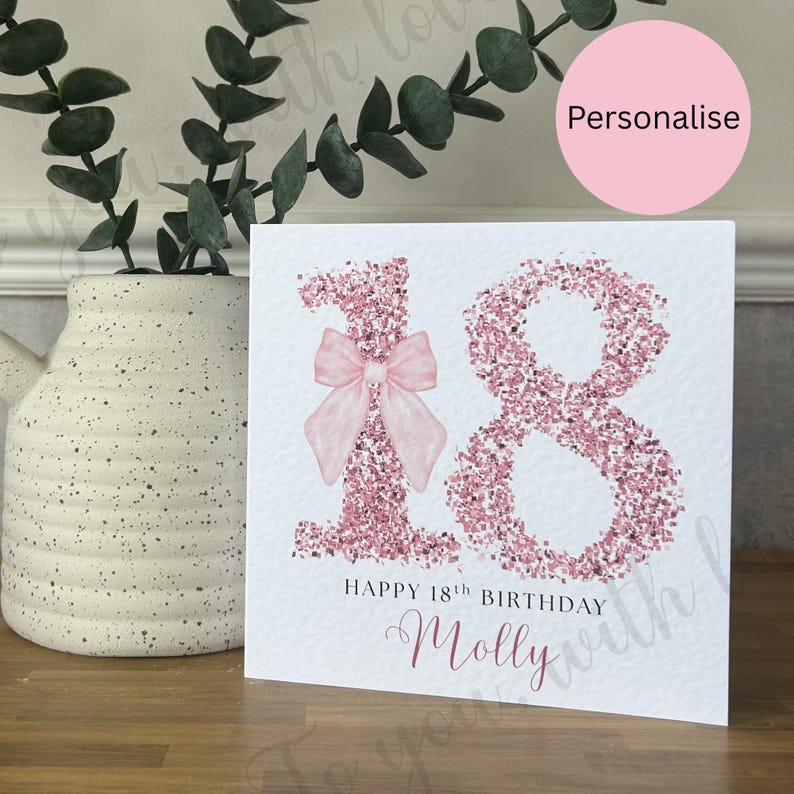 Personalised 18th Birthday Card: Pink Bow, for Daughter, Sister, Friend ...