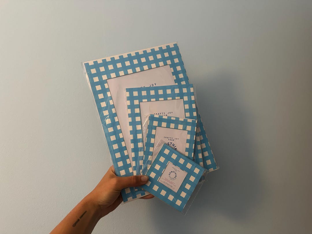 Blue Gingham Picture Mount | Thin Check Print | Multi Size Options ...