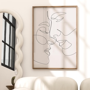 Minimalistisches Paar Poster Print – Continuous Line Art – Digitales Liebesposter – Romantisches Geschenk Moderne Wanddekoration