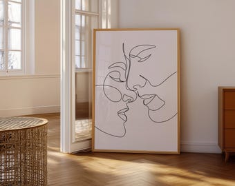 Digital poster minimalist faces continuous line art poster modern wall decoration bedroom living room abstract contemporary
