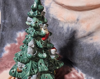 Árbol de Navidad de cerámica con forma de ratón vintage, opción para pintarlo en bizcocho o esmaltado.
