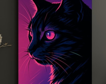 Bladerunner Neon Cat Poster, Futuristic Wall Art Print, Cyberpunk 2077 Aesthetic Decor, Synthwave Animal Art, Cool Gift for Cat Lovers 2049