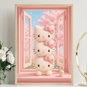 Póster de Hello Kitty Stack, impresión artística original para decoración de habitación infantil, regalo