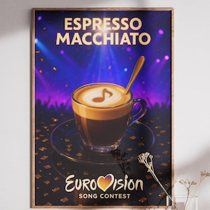 Eurovision Espresso Macchiato Poster, Coffee Decor, Music Lover Gift, Music Festival Wall Art, Home Cafe Decoration, Tommy Cash