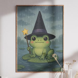 Magician Frog Matte Vertical Poster, Nursery Wall Art, Kids Room Decor, Animal Illustration Print, Cute Frog Artwork, Magic Theme Picture