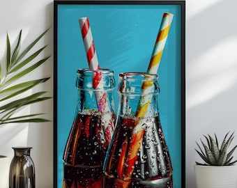 Retro Soda Bottle Wall Art | Vintage Cola Pop Art Print | Colorful Kitchen Decor | Diner Style Artwork | Summer Drink Poster