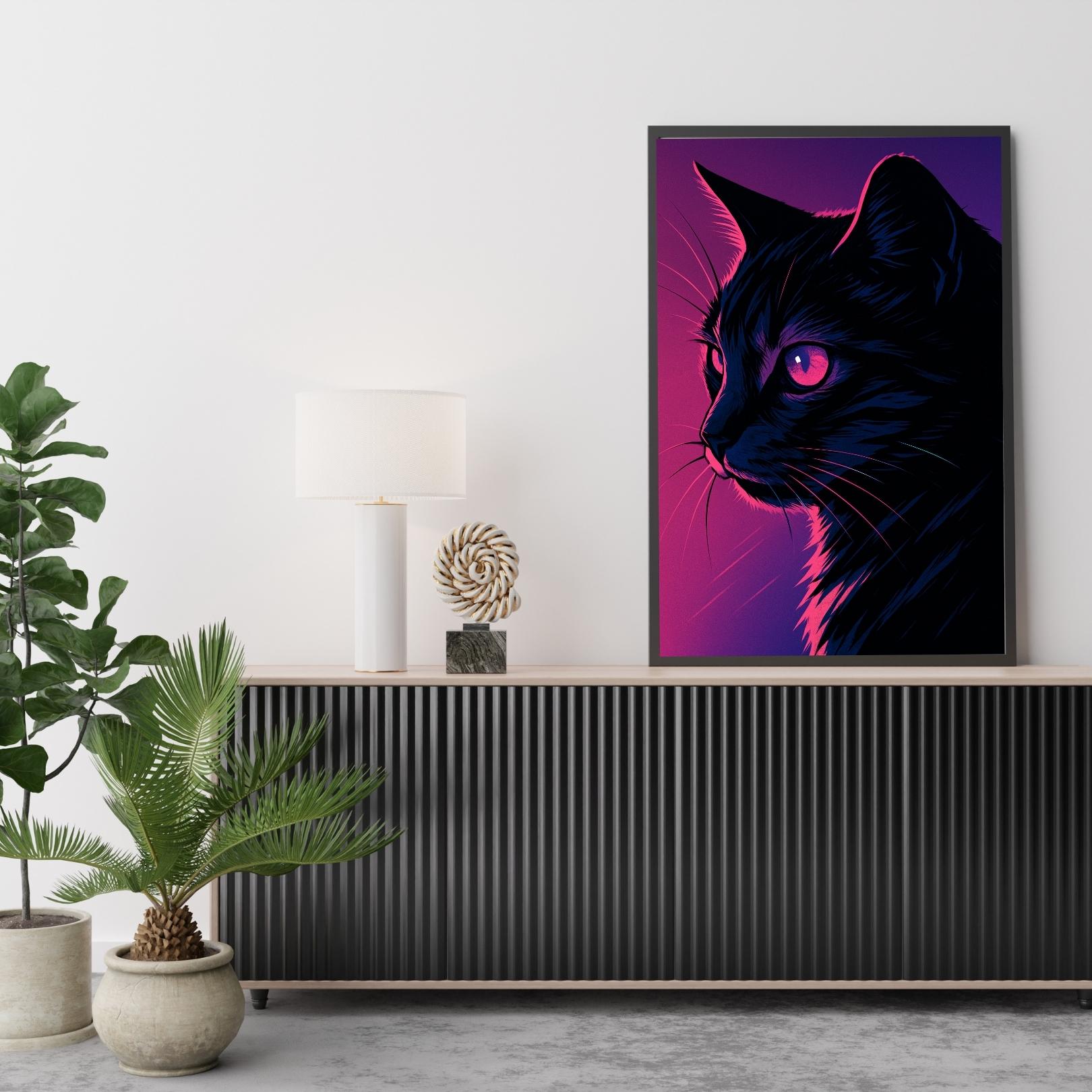 Bladerunner Neon Cat Poster, Futuristic Wall Art Print, Cyberpunk 2077 ...