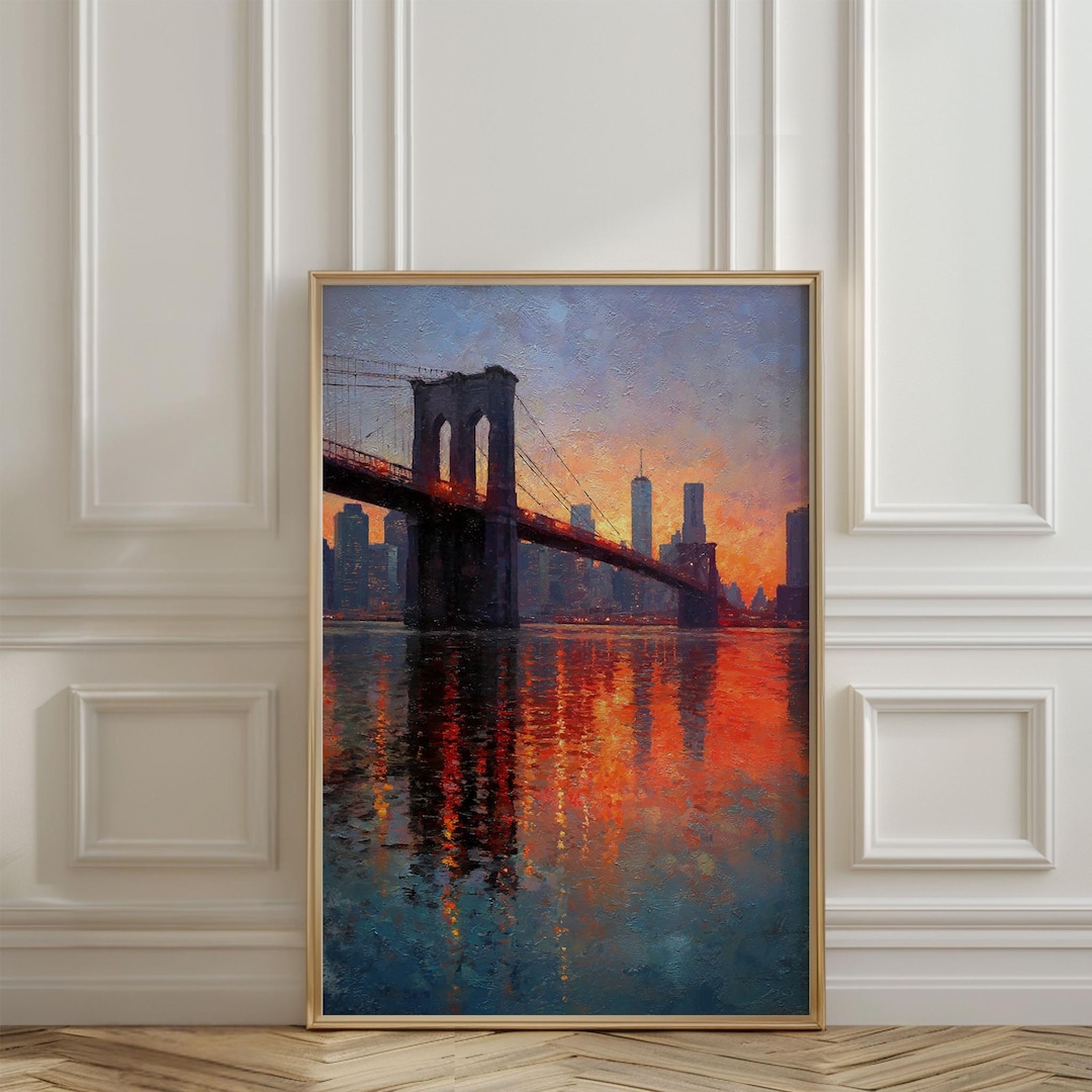 Brooklyn Bridge Oil Painting New York City Sunset Art Print NYC Skyline ...