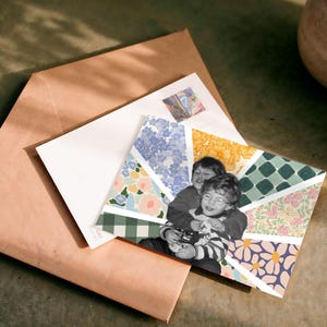 2er Set Postkarte im Retro-Style | Personalisiert , Collage, Muster, Bunt, Geschenk, Geburtstag,