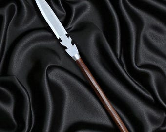 Hand Forged Carbon Steel Leaf Spear: Rose Wood Handle, Leather Sheath