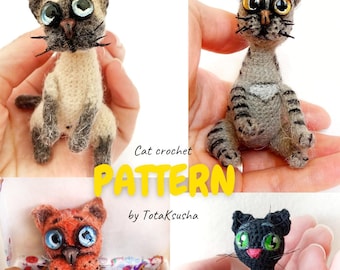 Сrochet cat PATTERN, miniature cat, amigurumi toy, including instructions for the eyes making.