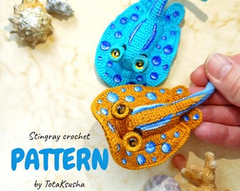 Stingray PDF pattern. Crochet fish pattern. Including process for realistic eyes.