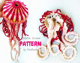 CROCHET PATTERN amigurumi Compass Jellyfish, no sewing, no stuffing, sea animals, creative pattern, realistic saltwater fish.