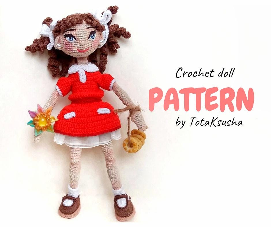 Doll Jenifer CROCHET PATTERN, Embroidered Eyes, Soft Doll With