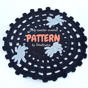 Crochet Halloween doily PATTERN, black doily spider web.