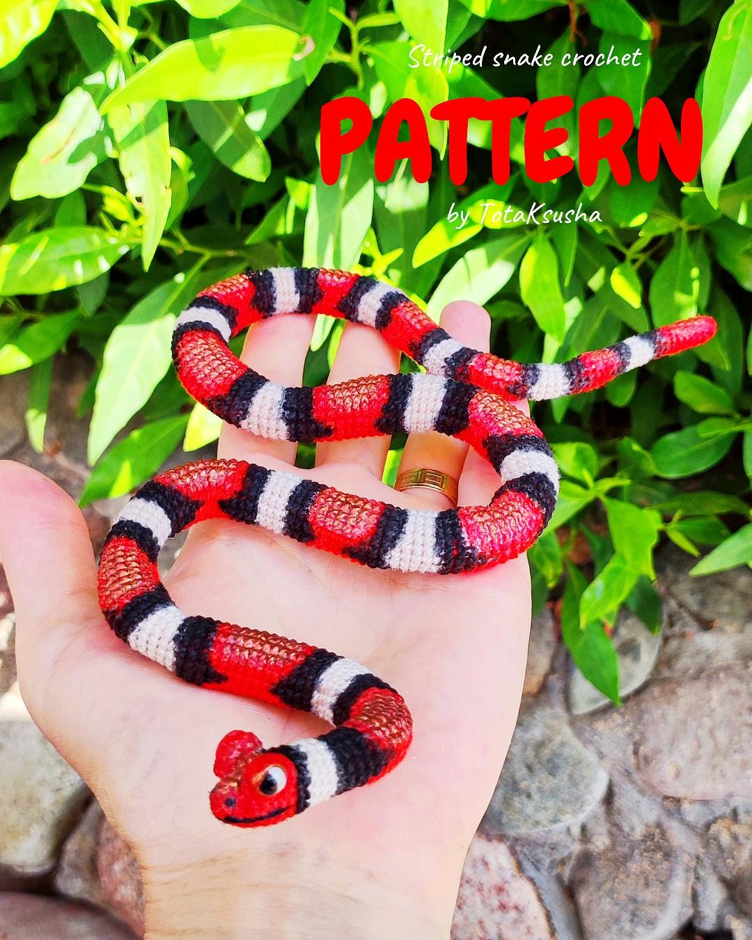 Crochet Striped Snake PATTERN, Milk Snake, Realistic Reptile