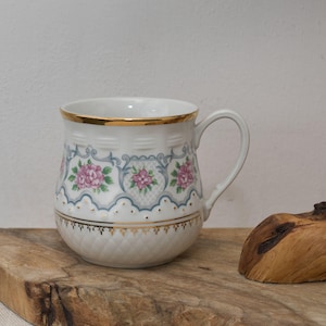Vintage Porcelain Coffee Cup by Haas & Czjzek, Czechoslovakia, Gilded Floral Design, Collectible Tea Cup, Elegant Vintage China, Coffee Mug