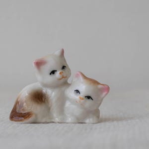 Miniature Porcelain Cat Figurine, Vintage Ceramic Cats, Tiny Collectible Animal Statue, Cute Gift for Cat Lovers, Porcelain Decor