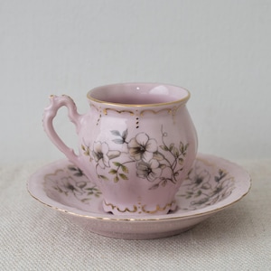 Pink porcelain tea cup and saucer set, H&C Czech pink china, Vintage floral tea cup, Collectible Slav pink porcelain set, Czechoslovak china