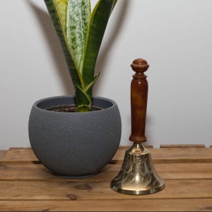 Vintage Brass Bell with Wooden Handle, Service  Hand Bell, Rustic School Bell, Prayer Bell, Meditation Brass Hand Bell, Table Decor
